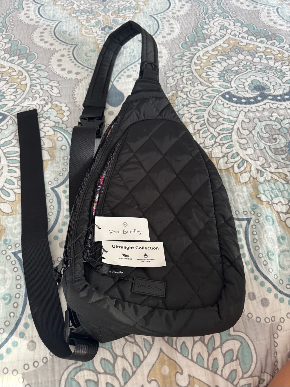 Vera Bradley Black Quilted Crossbody Sling Bag